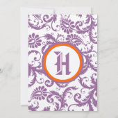 Orange Damask Monogramme Faire-part de mariage (Dos)