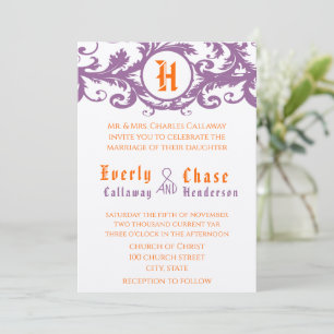 Orange Damask Monogramme Faire-part de mariage
