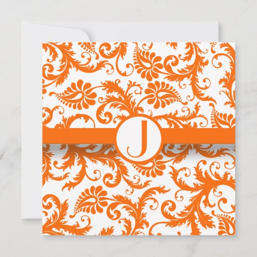 Orange Damask Monogramme Faire-part de mariage (Dos)