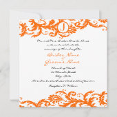 Orange Damask Monogramme Faire-part de mariage (Devant)