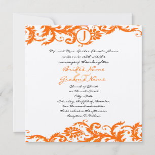 Orange Damask Monogramme Faire-part de mariage
