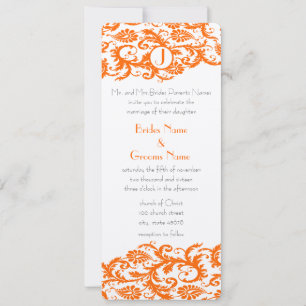 Orange Damask Monogramme Faire-part de mariage