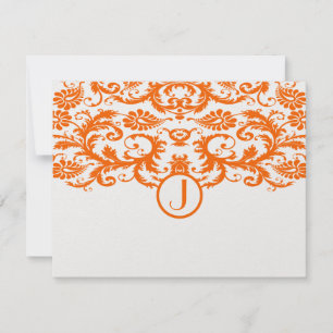 Orange Damask Monogramme Mariage RSVP Cartes