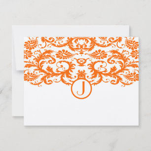 Orange Damask Monogramme Mariage RSVP Cartes