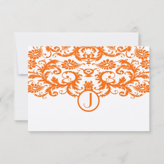 Orange Damask Monogramme Mariage RSVP Cartes (Devant)