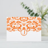 Orange Damask Monogramme Mariage RSVP Cartes (Debout devant)