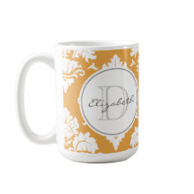 Orange Damask Monogramme Mug