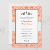 Orange Damask Pattern Photo Graduation Invitation (Devant)