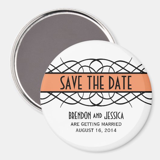 Orange Déco Flourish Save the Date Magnet (Recto/Verso)