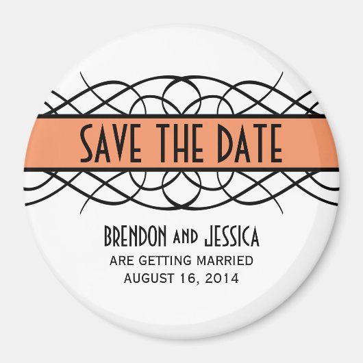 Orange Déco Flourish Save the Date Magnet (Devant)