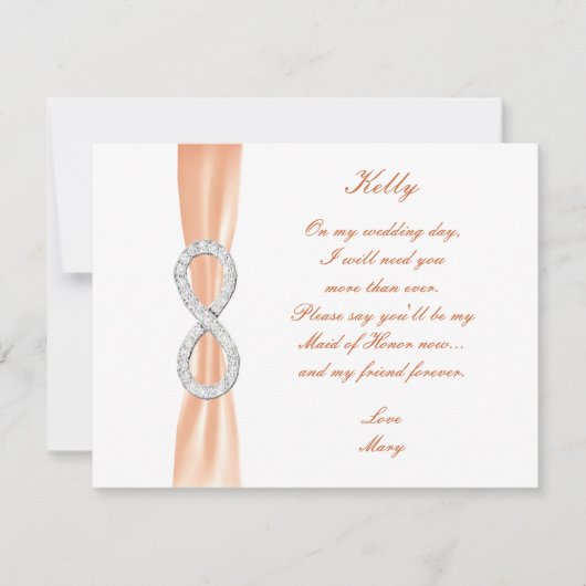 Orange Diamond Infinity Mariage Carte Maid Of Hono (Devant)