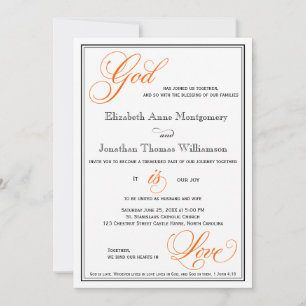 Orange Dieu est Amour Mariage chrétien Invitations