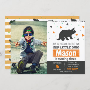 Orange Dino Anniversaire Fête Invitation avec phot