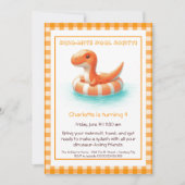 Orange Dino-Mite Anniversaire Piscine Invitation (Devant)