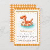 Orange Dino Pool Party - Invitation d'anniversaire (Devant / Derrière)