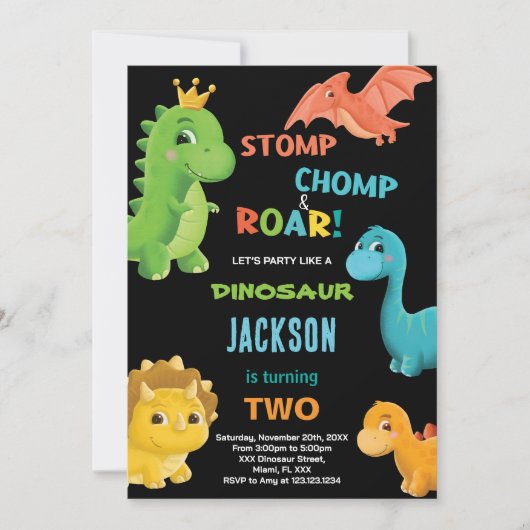 Orange Dinosaur Invitations d'anniversaire (Devant)