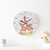 Orange Dinosaur Nursery Wall Clock Personalized Grote Klok (Huis)