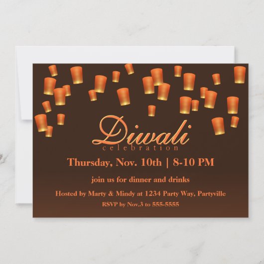 Orange Diwali Sky Lanterns Invitation (Devant)