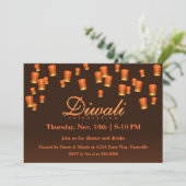 Orange Diwali Sky Lanterns Invitation (Debout devant)