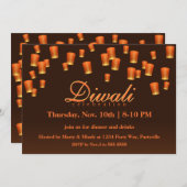 Orange Diwali Sky Lanterns Invitation (Devant / Derrière)