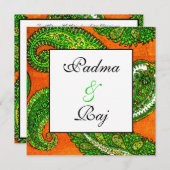 Orange électrique et Faire-part de mariage Paisley (Devant / Derrière)