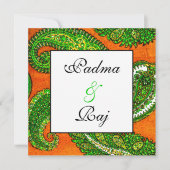 Orange électrique et Faire-part de mariage Paisley (Devant)