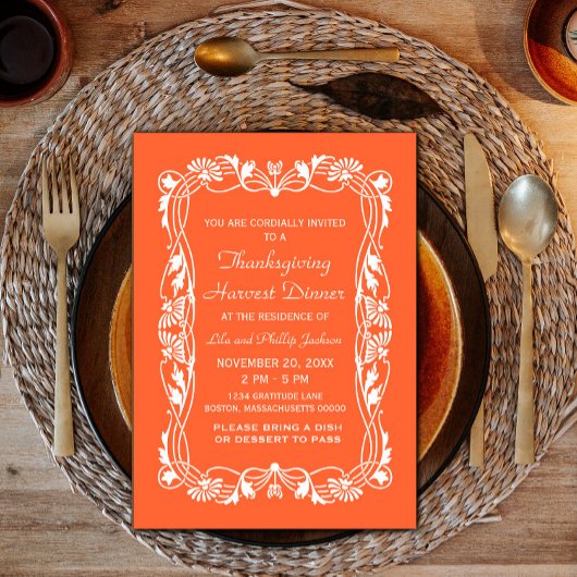 Orange Elegant Bordure Thanksgiving Invitation