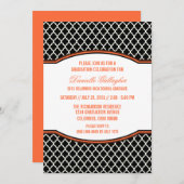 Orange Elegant Quatrefoil Graduation Invitation (Devant / Derrière)