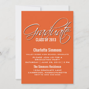 Orange Elegant Script Graduation Invitation