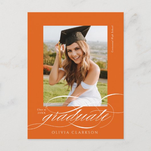 Orange Elegant Script Graduation Party Invitation (Devant)