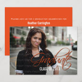 Orange Elegant Script Photo Invitation (Devant / Derrière)