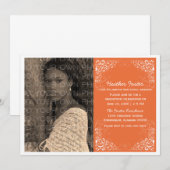 Orange Elegant Swirls Photo Graduation Invitation (Devant / Derrière)