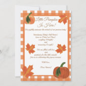 Orange En vichy Faire-part de naissance Citrouille (Devant)