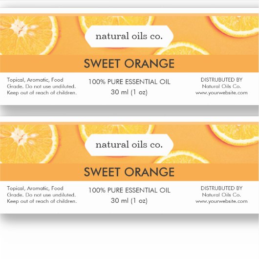 Orange Essential Oils Étiquette de la bouteille de (Devant)