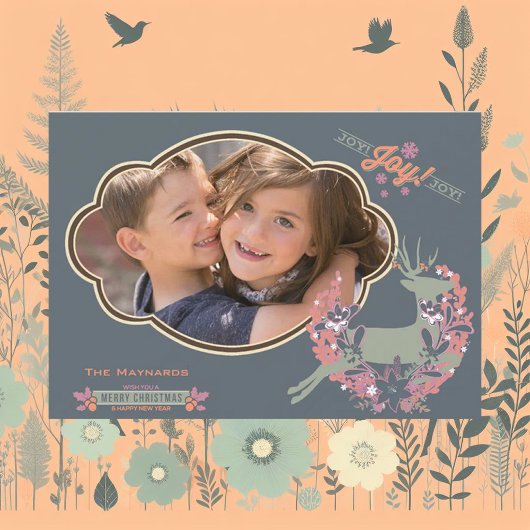 Orange et carte photo rose de vacances de Noël de