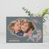 Orange et carte photo rose de vacances de Noël de (Debout devant)