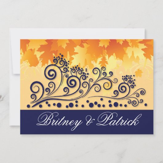 Orange et Navy Blue Fall Invitations aux mariages (Devant)