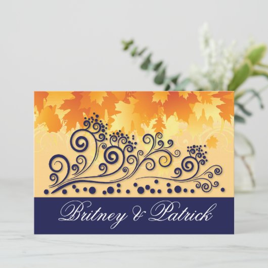 Orange et Navy Blue Fall Invitations aux mariages (Debout devant)