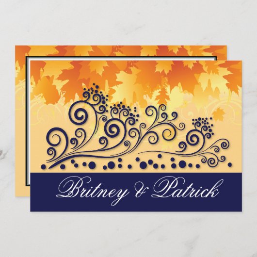 Orange et Navy Blue Fall Invitations aux mariages (Devant / Derrière)