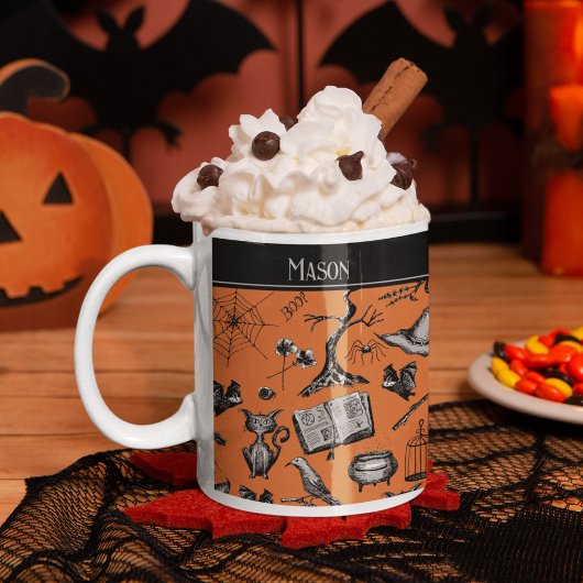Orange et noir Éffrayant Halloween Kids Mug
