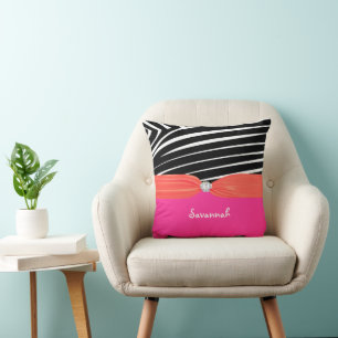 Orange et rose personnalisez le Coussin Zebra élég
