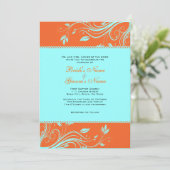 Orange et Turquoise Faire-part de mariage Floral (Debout devant)
