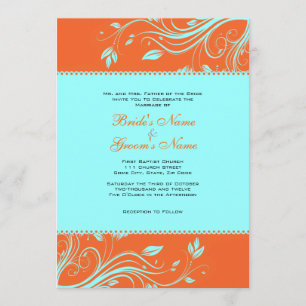 Orange et Turquoise Faire-part de mariage Floral