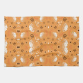 Orange fabric pattern with white sheep theedoek (Horizontaal)