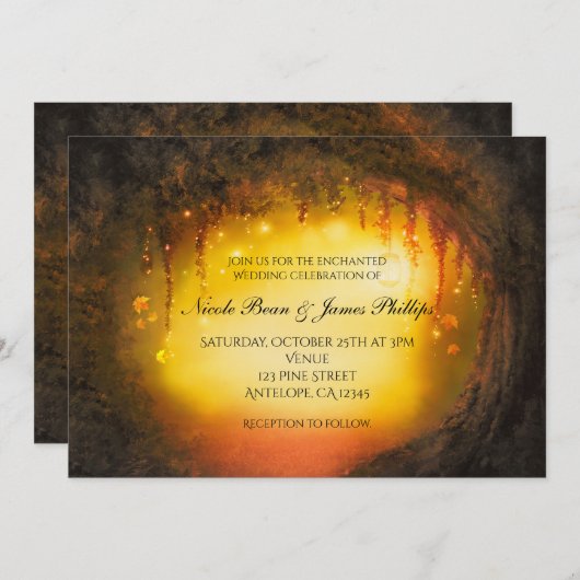 Orange Fall Rustique Enchanted Forest Invitations (Devant / Derrière)