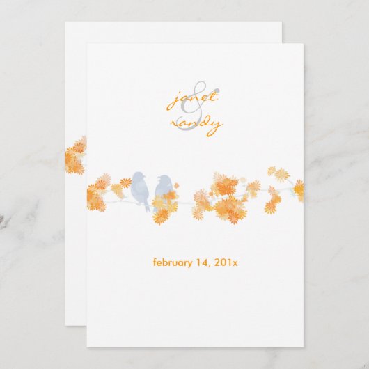 Orange fleurit et inséparables 5 x 7 invitations (Devant / Derrière)
