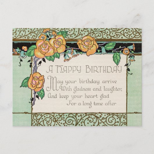 Orange Fleurs Art Déco riming Poème Carte Annivers (Devant)