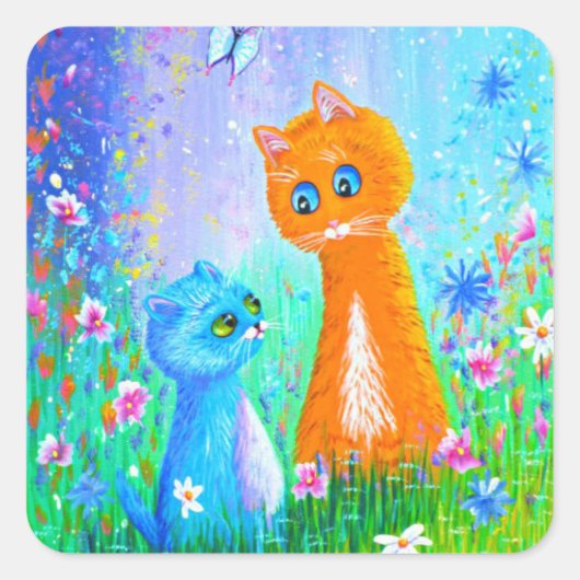 Orange Fleurs de Chat Créationarts Sticker Carré (Devant)