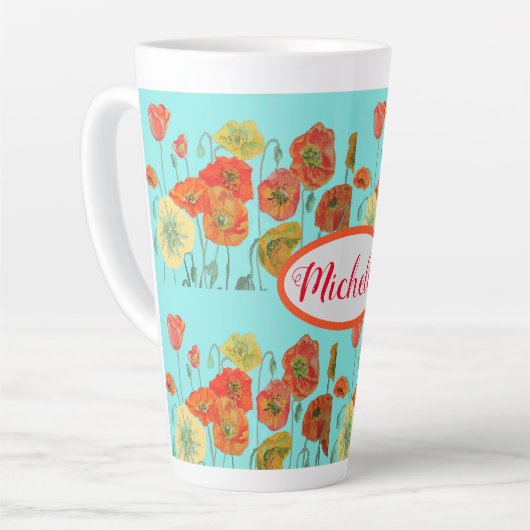 Orange Fleurs de pavot Aquarelle Mug Floral Aqua (Angle gauche)