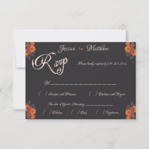 Orange Fleurs Élégante carte RSVP formelle